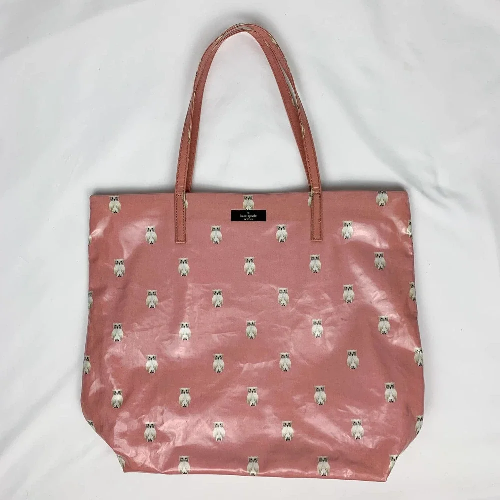 Kate Spade New York Daycation Bon Shopper Painterly Pink Owl Print Tote Bag - Picture 7 of 7